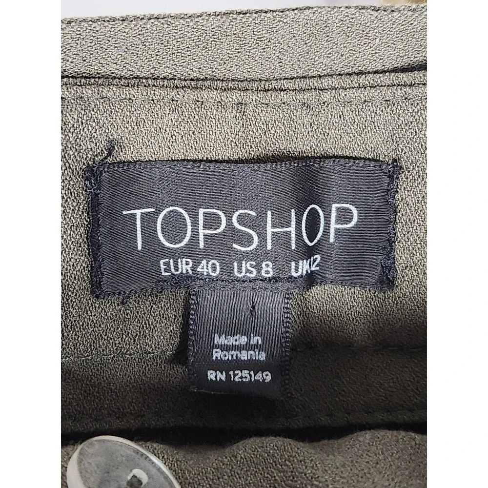 TOPSHOP Womens Army‎ Green Cropped Belted Trouser Pants with Pockets Size 8